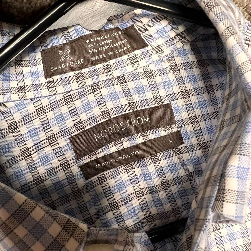 Nordstrom Smartcare Wrinkle Free Shirt Blue Check Traditional Fit Men’s Small - Picture 2 of 4